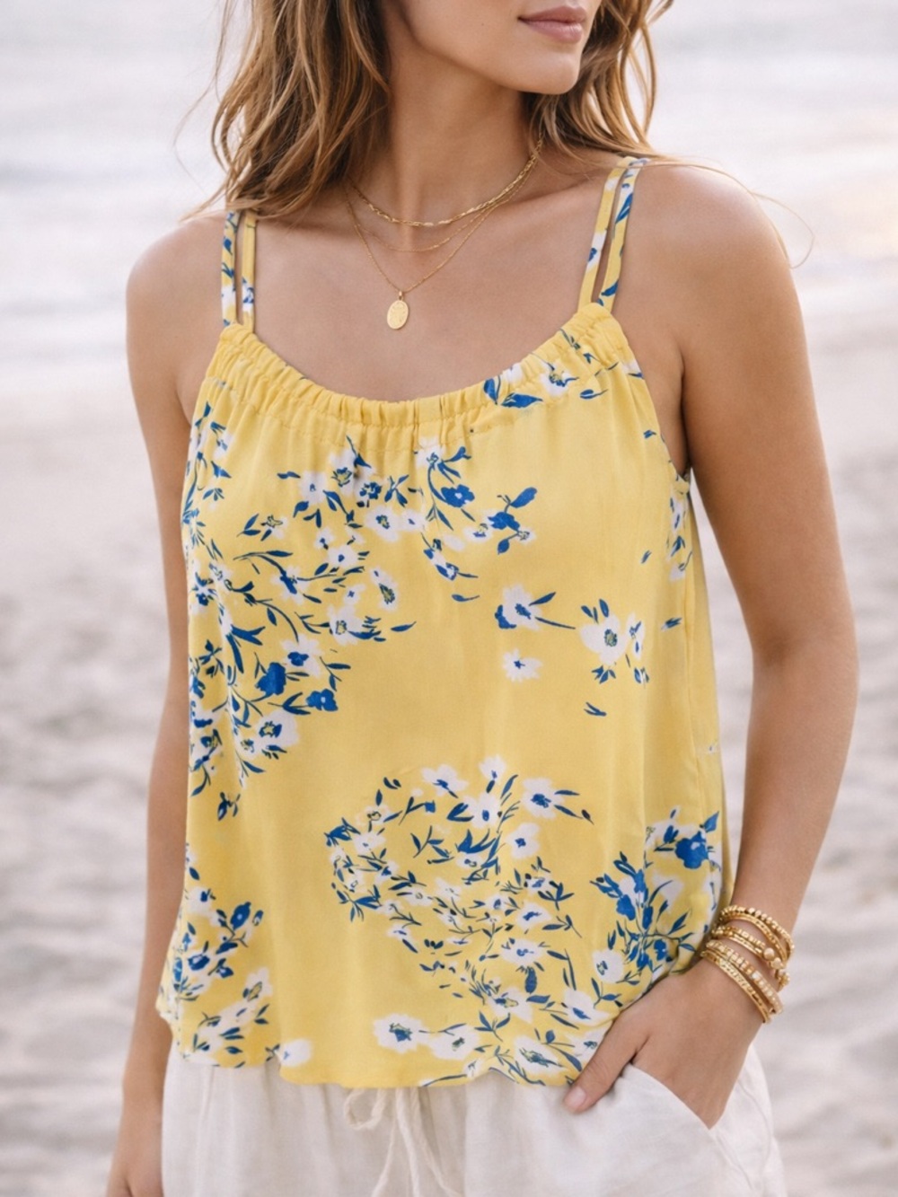 41 Hawthorn Yellow Floral Spaghetti-Strap Cami